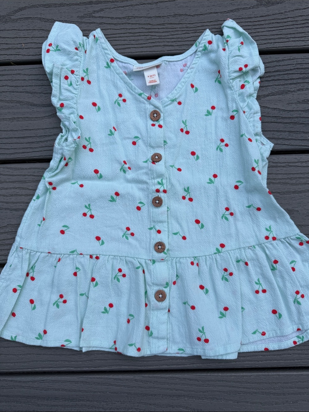 Cat & Jack Light Blue Cherry Button-Front Ruffle Top